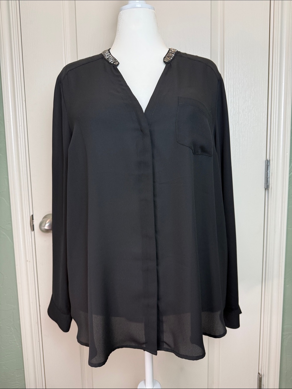 Torrid Elegant Black Blouse with Embellished collar and back cutout Size 2X